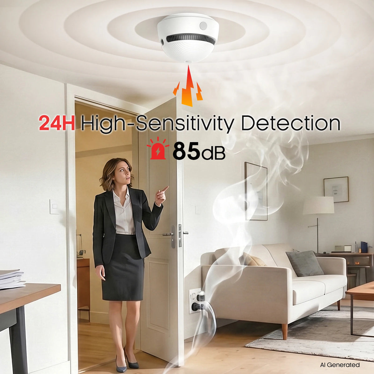 DC 3V Smoke Detector 85dB Self-check Function 10-Year Sensor Lifespan Battery Powered Smoke Alarm Hallway Garage Apartment Security