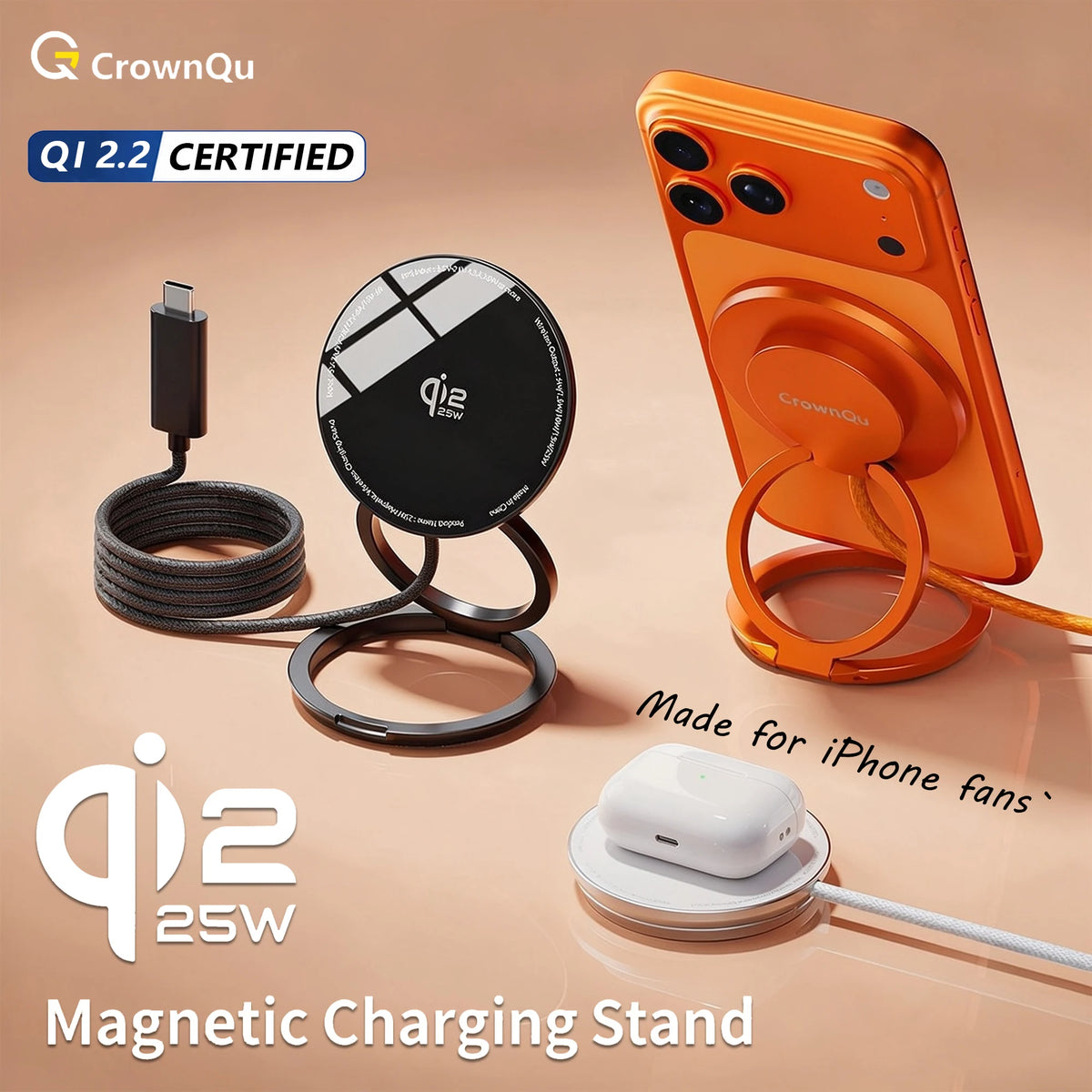 Wireless Charger Charging Station 25W Qi2.2 Fast Charge Compatible with iPhone 18/17/16 Pro Max Huawei Xiaomi and iPad airpods