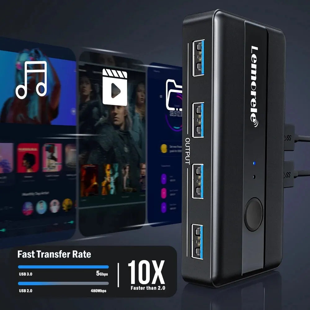 USB 3.0 превключвател за споделяне на периферни устройства между две компютри