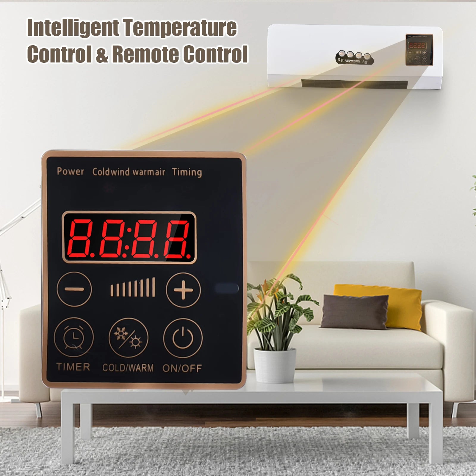 Комбиниран електрически отоплител и вентилатор 1800W за стенно монтиране с дистанционно управление