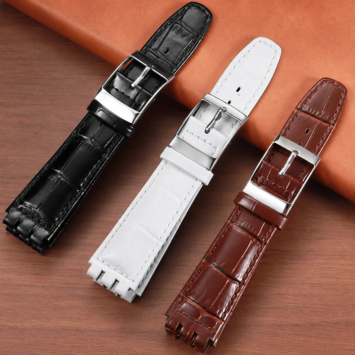 Leren horlogeband voor Swatch, 17 of 19 mm