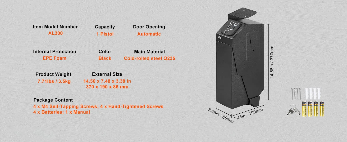 Biometric Pistol Safe with 3-Way Access & Steel Protection