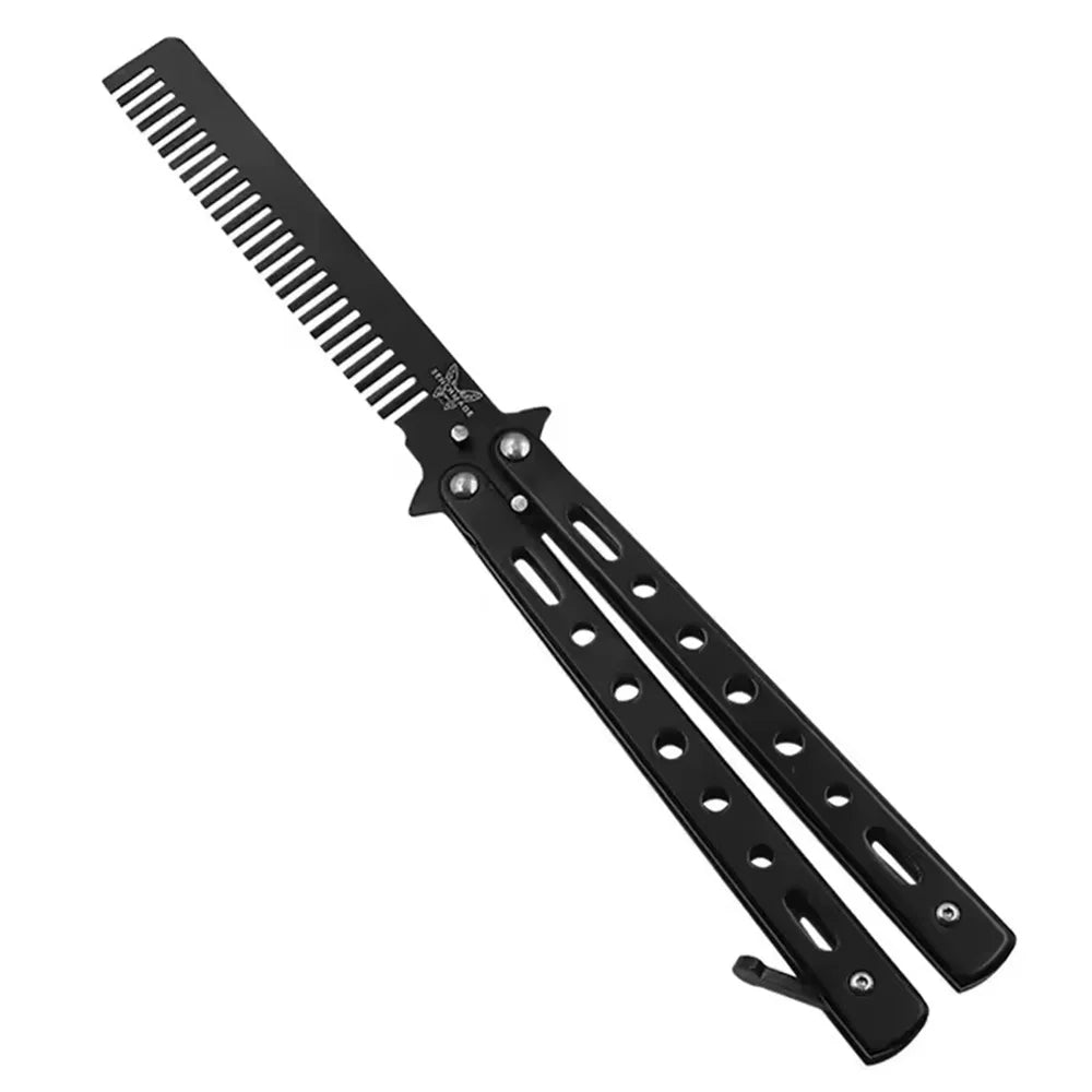 Foldable Comb Stainless Steel Practice Training Butterfly Knife Comb Beard Moustache Brushe Salon Hairdressing Styling Tool