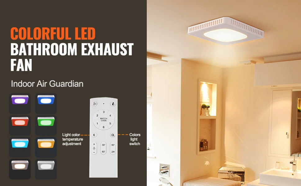 Bathroom Exhaust Fan with LED Light 80/110 CFM Quiet Heating