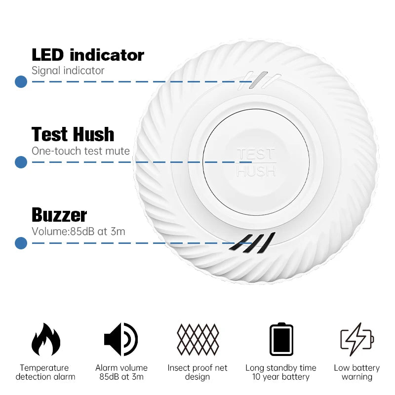 WiFi Tuya Smart Smoke Detector With Built-in 10 Year Lithium Battery For Parlor Room Kitchen Shop Fire Inspection Alarm Sensor