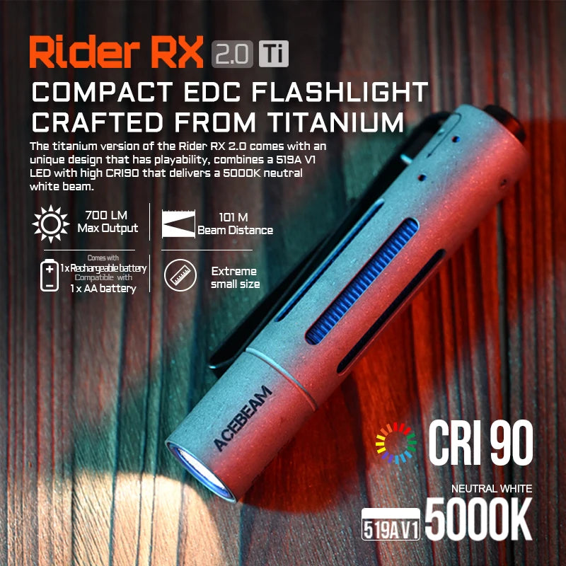ACEBEAM Titanium LED Flashlight Rider RX 2.0