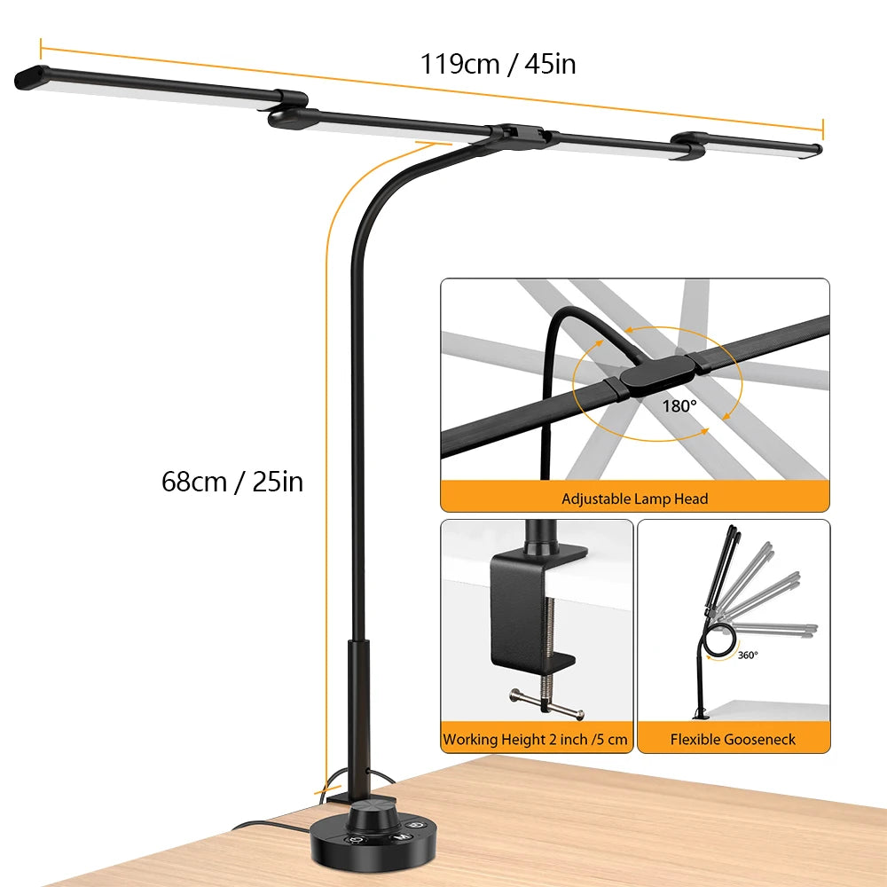 Nastaviteľná LED stolová lampa so svorkou a automatickým stmievaním svetla