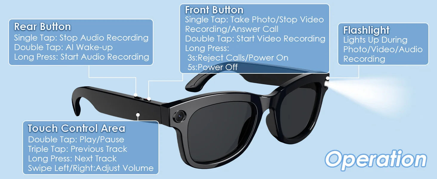 AI Smart Glasses with 8MP Camera, Translator & Open-Ear Audio