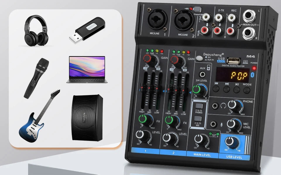 Table de mixage audio USB à quatre canaux M4