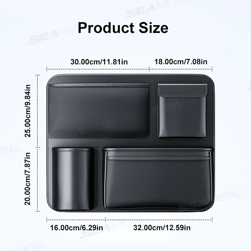 SEAMETAL SUV/MPV Trunk Storage Bag Wear-Resistant PU Leather Car Organizer Hook-and-Loop Fastener Auto Seat Back Storage Pouch