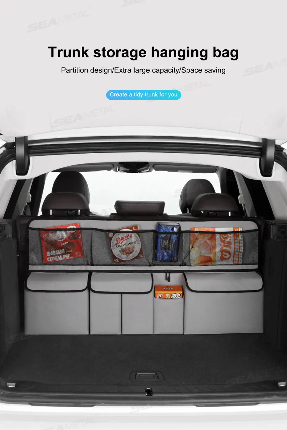 SEAMETAL 9-Pocket Car Organizer Seat Back Hanging Storage Bag Wear-Resistant Oxford Colth SUV/MPV Trunk Organizer with Zipper