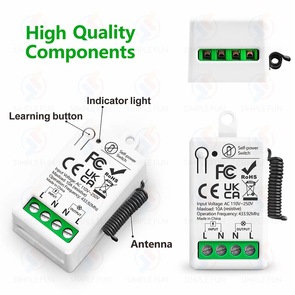 Mini RF Smart Light Switch 110V 220V 230V Self Power Wireless Wall Switch No Battery Support Power Restoration Status Setting