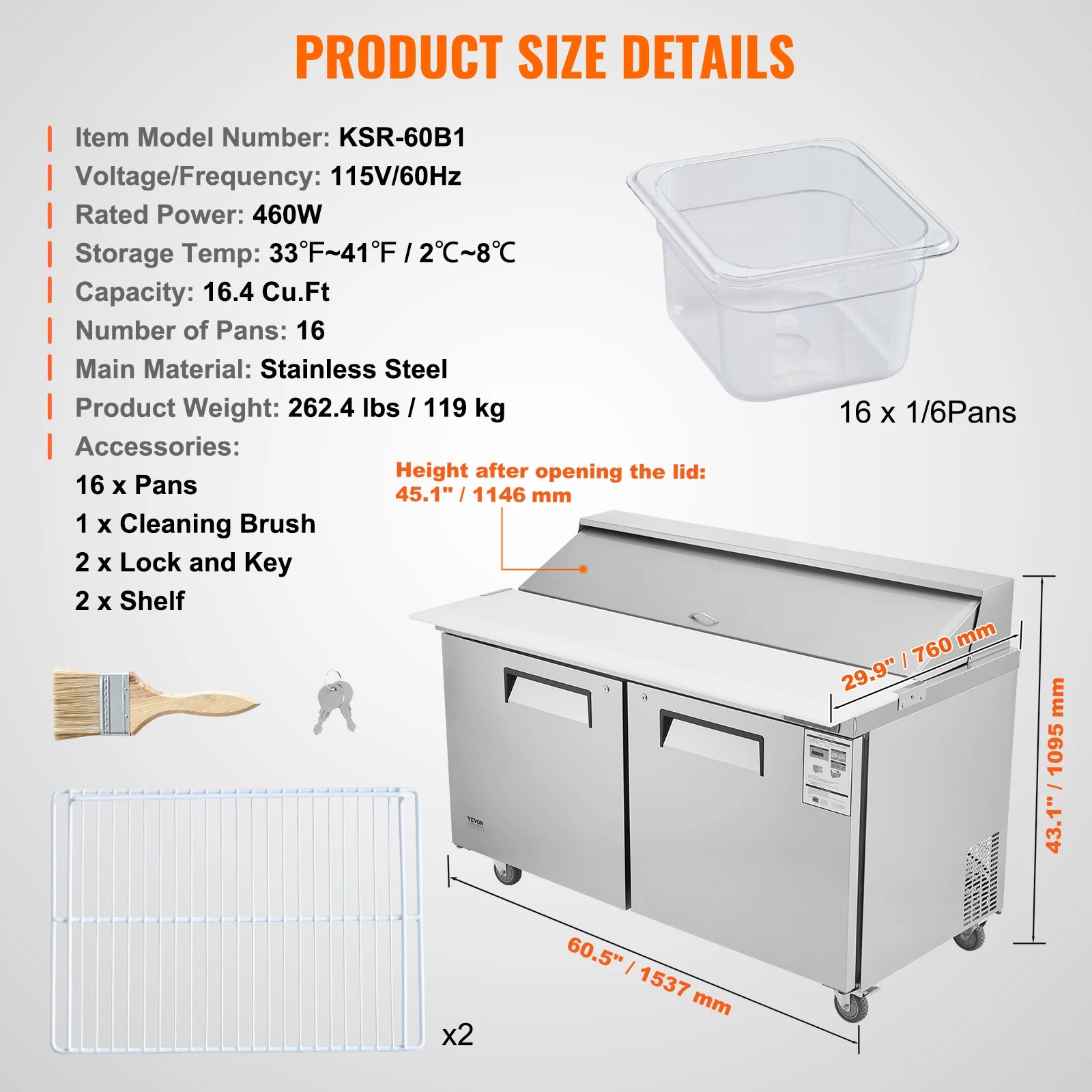 28 Inch Commercial Refrigerator Sandwich & Salad Prep Table 7.4 Cu. Ft.