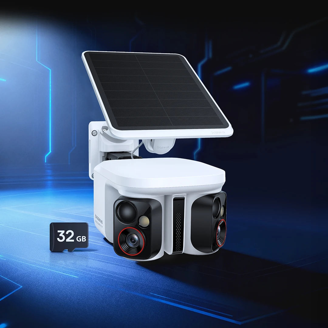 Cameră de securitate exterioară Dual Lens 3K cu alimentare solară și urmărire AI