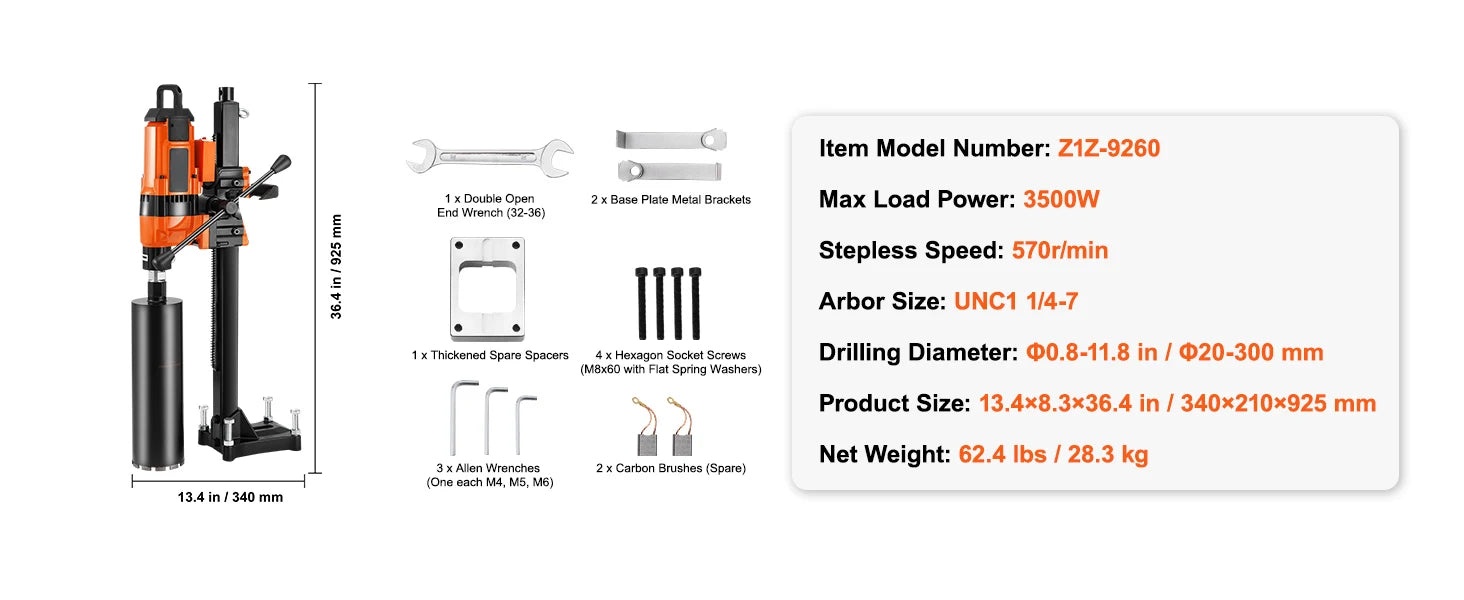 3000W Concrete Core Drill Rig Wet & Dry Diamond Drilling Machine