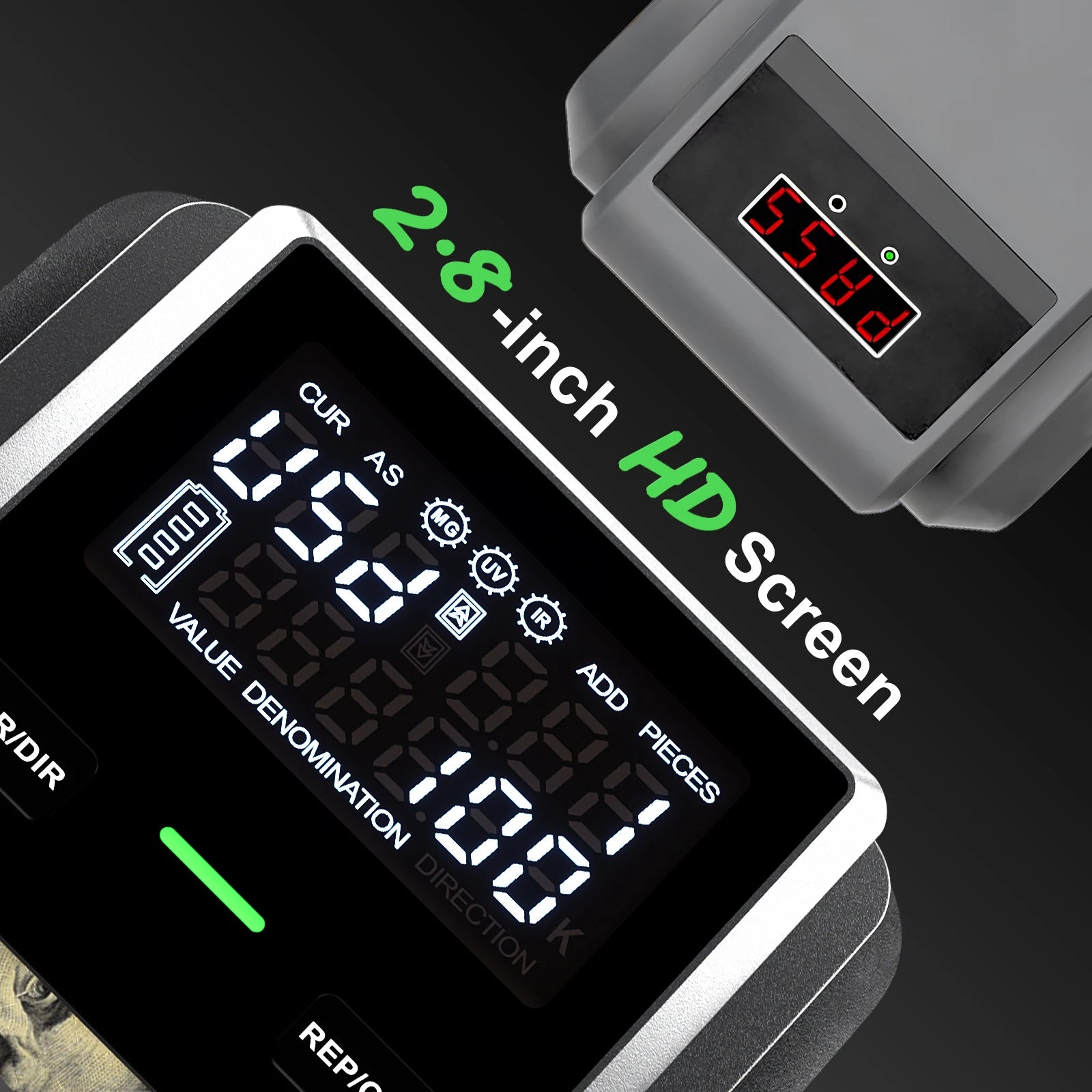Counterfeit Bill Detector with 2.8 Inch Screen and Total Value Display