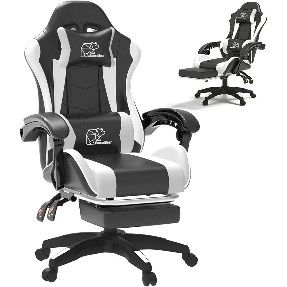 Ergonomische gamestoel met voetensteun en verstelbare rugleuning, in hoogte verstelbaar
