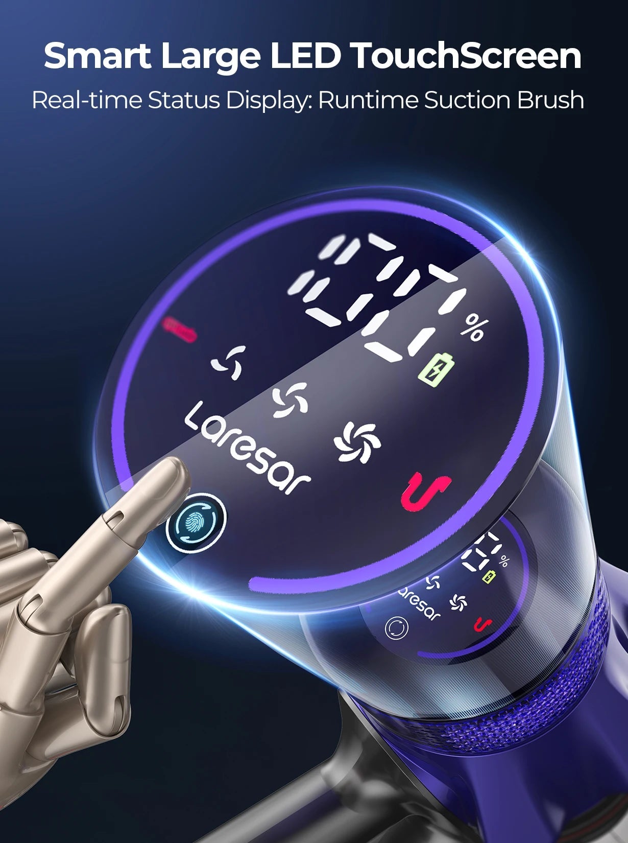 Laresar V7 500W 50KPA Suction Power Cordless Vacuum Cleaner Handheld smart Home appliance Removable Battery Dust Cup