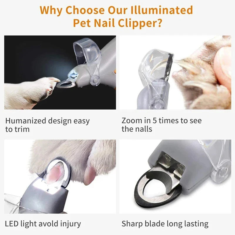 Coupe-ongles pour animaux avec lumière LED pour une toilette sécurisée des chats et des chiens