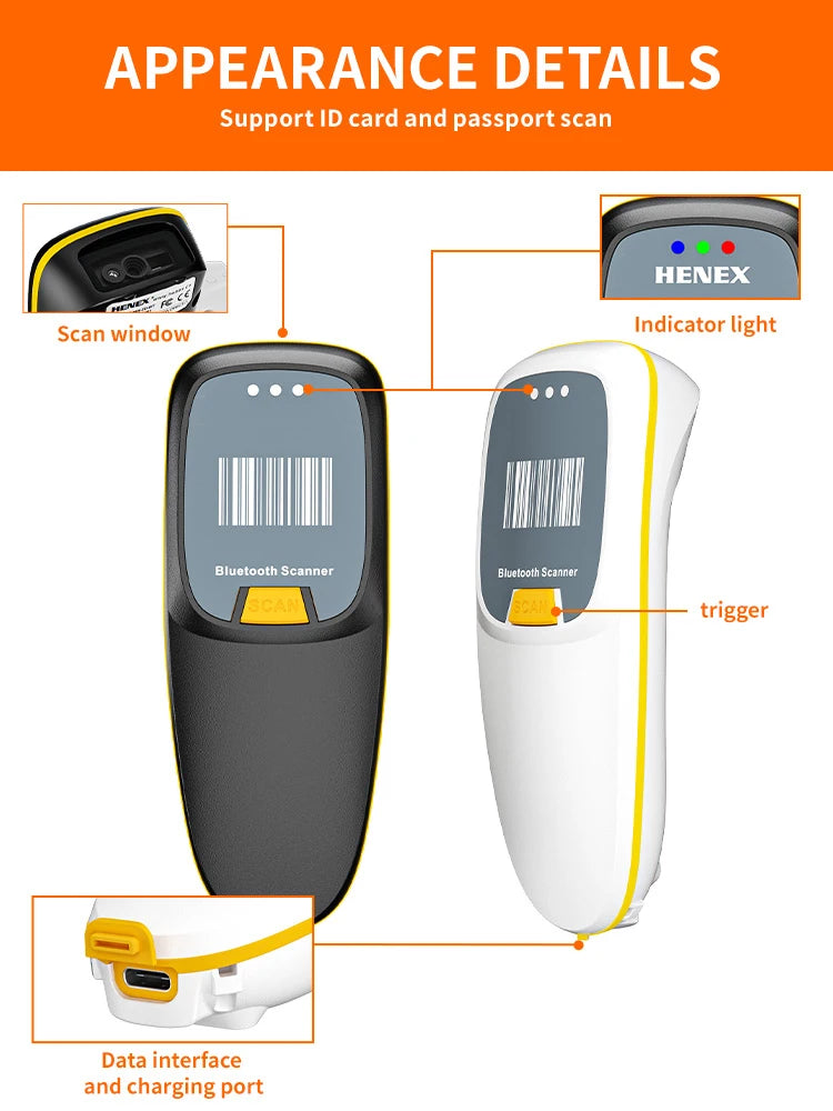 Scanner de codes-barres 2D Bluetooth de poche