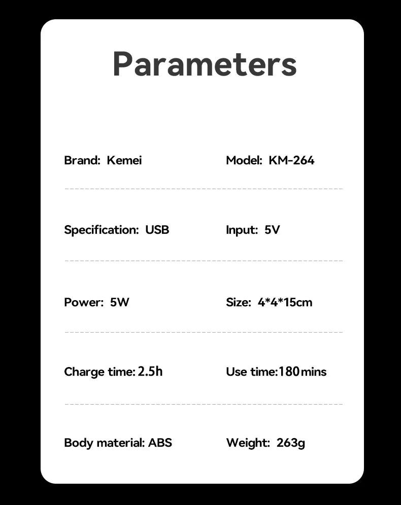 Kemei KM-1858 9000RPM 10W Hair Clipper,KM-264 Rechargeable Electric Trimmer,Original KM-T95 Shaver For Men Barber Clippers Kit
