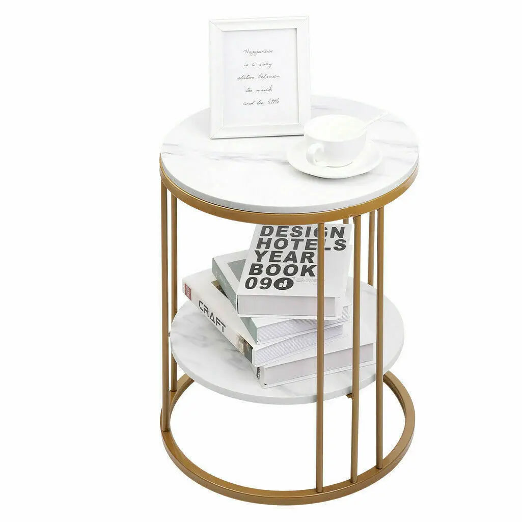 2‑Tier White Marble Side Table
