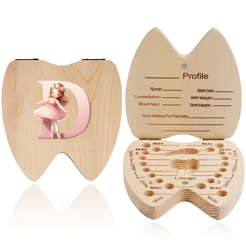 Wooden Baby-Tooth Keepsake Box, Letter Options