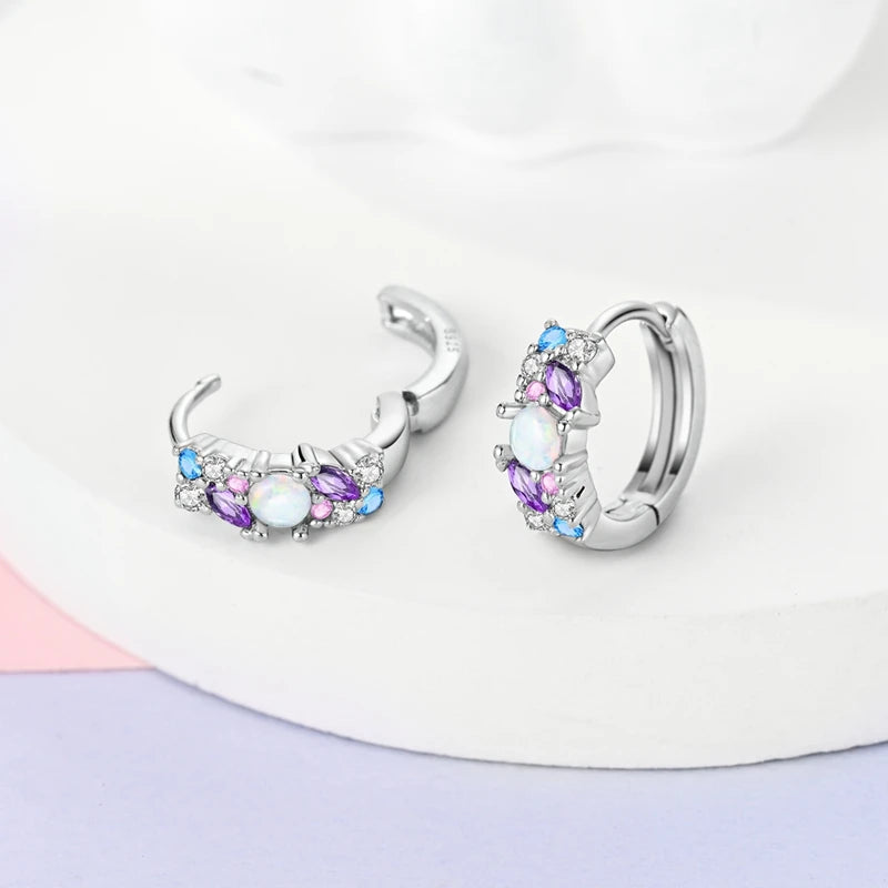 925 Sterling Silver Colored Zirconium Stars Hoop Earrings For Women Jewelry Anniversary WeddingMaking Jewelry Gift