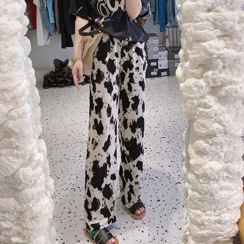 Women’s Floral Wide Leg Drawstring Pants with High Waist