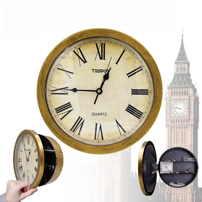 Horloge murale cachée avec coffre-fort et rangement secret pour argent liquide et objets de valeur