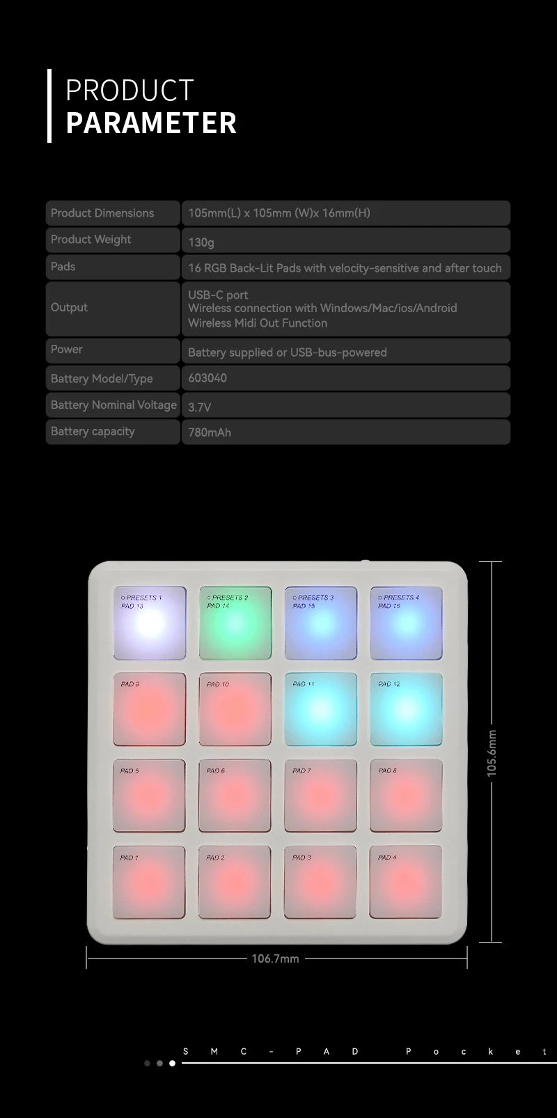 SK-16 draagbare MIDI-padcontroller