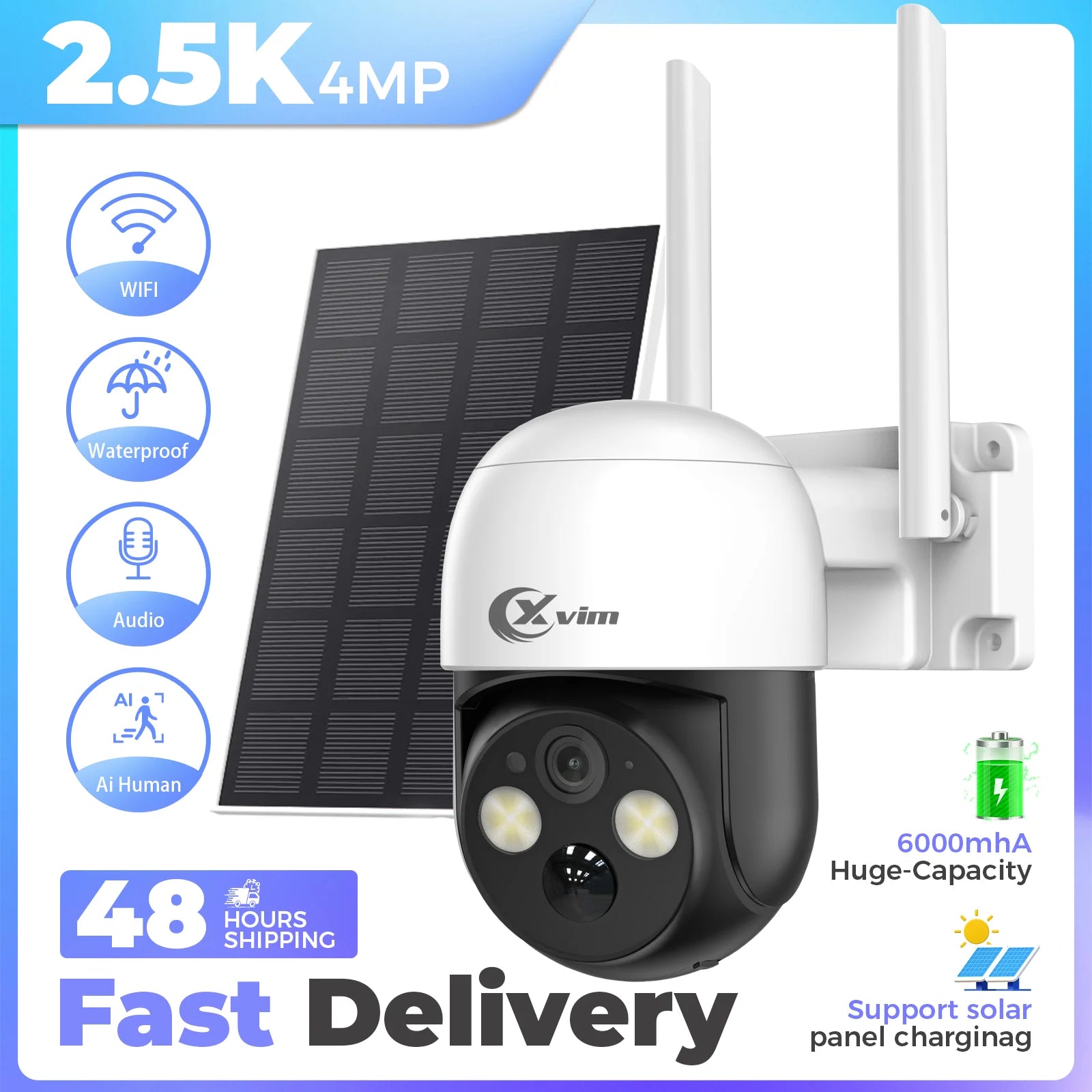 4MP Solar PTZ WiFi Security Camera with 360° View & Audio