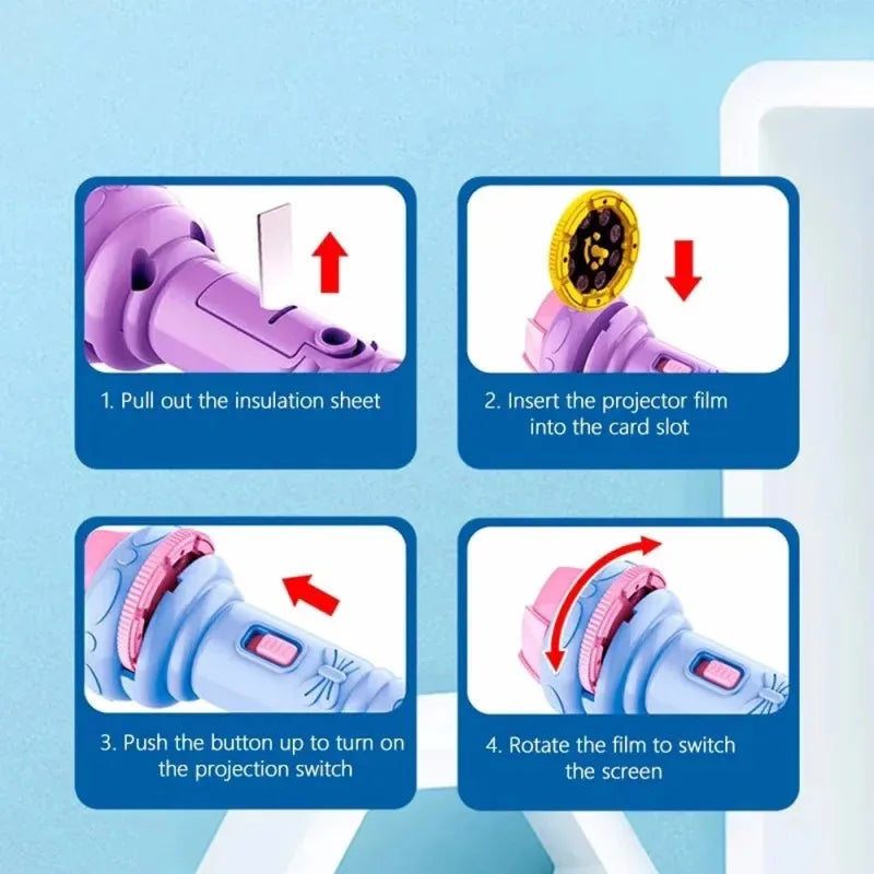 Kids Story Projector Toy - 10Pcs Image Cards, Bedtime Picture Flashlight for Wall Projection Play