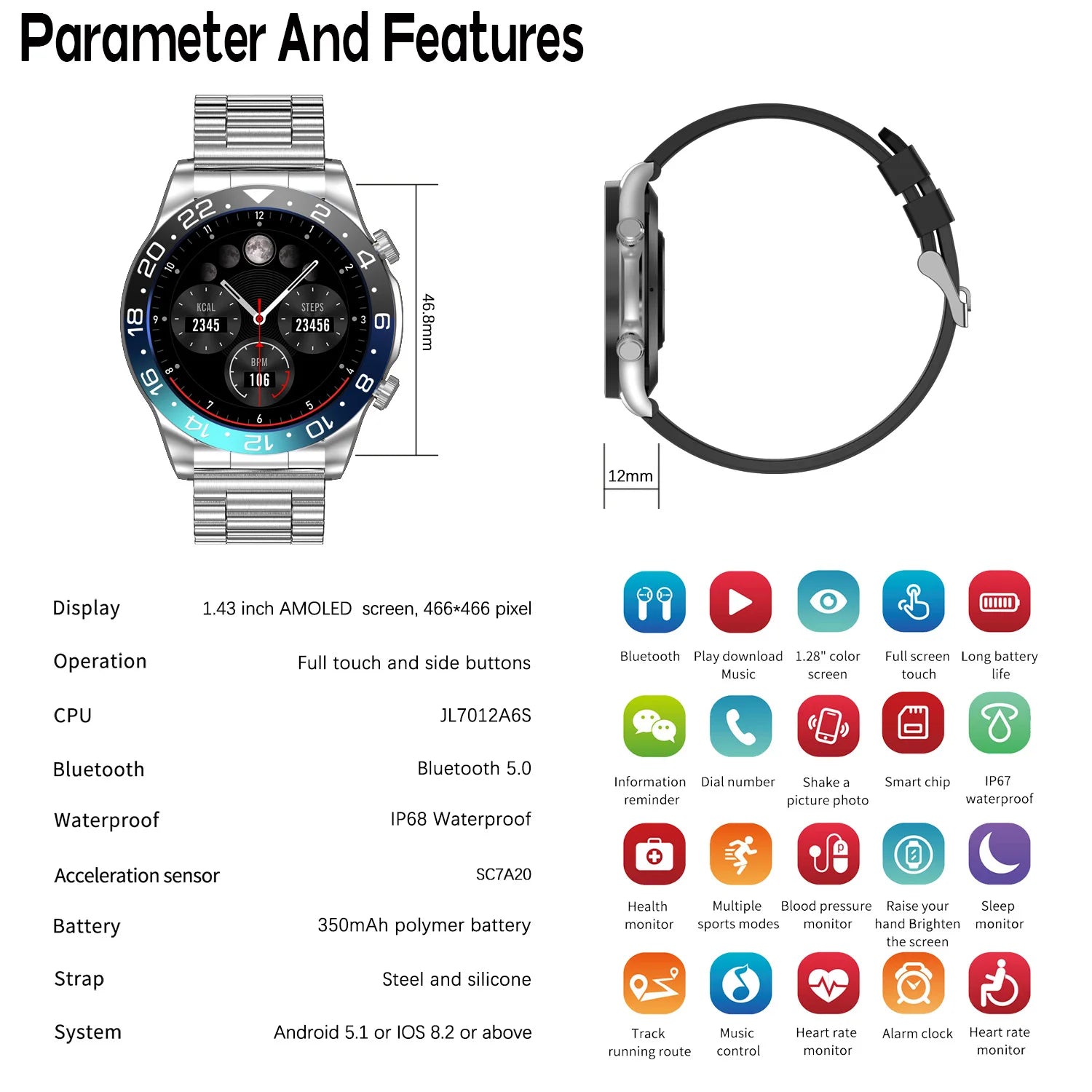 Men’s Smartwatch with AMOLED Display, Bluetooth Call & Fitness Tracking