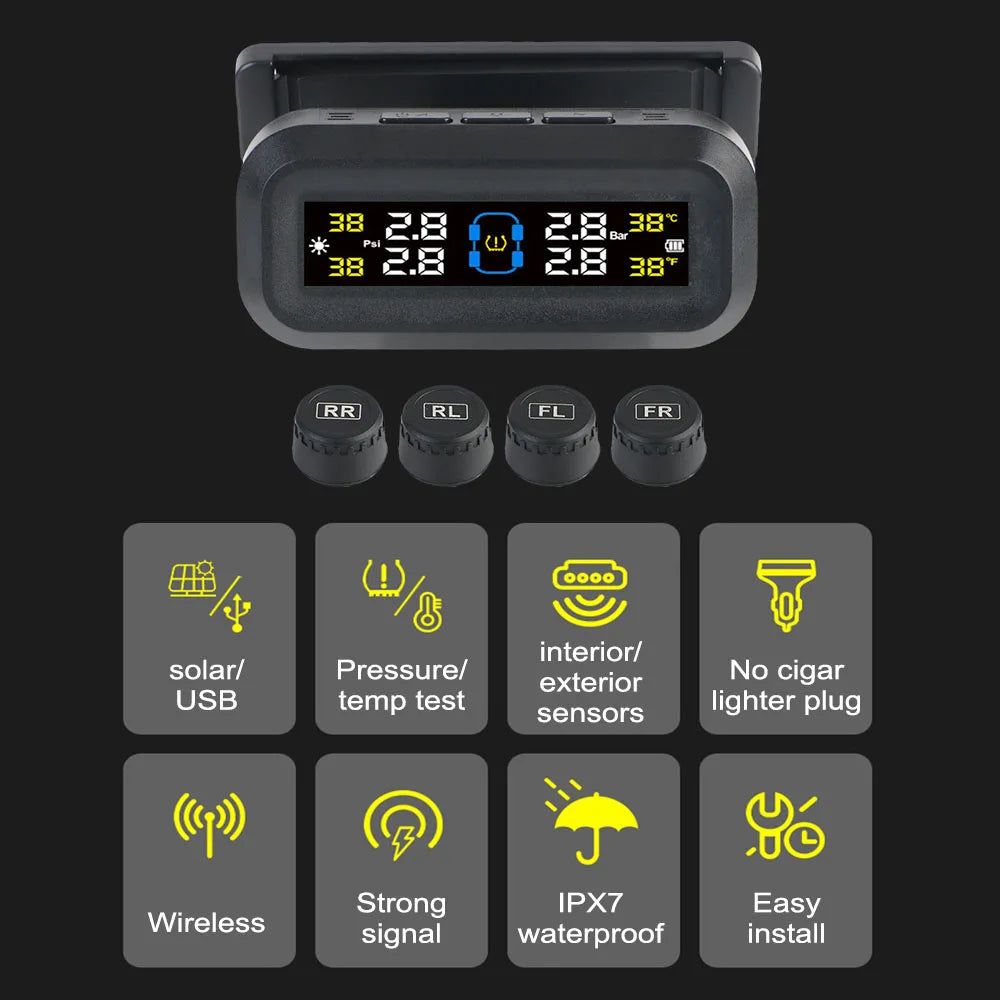 Solar TPMS Tire Pressure Monitoring System with External Sensors