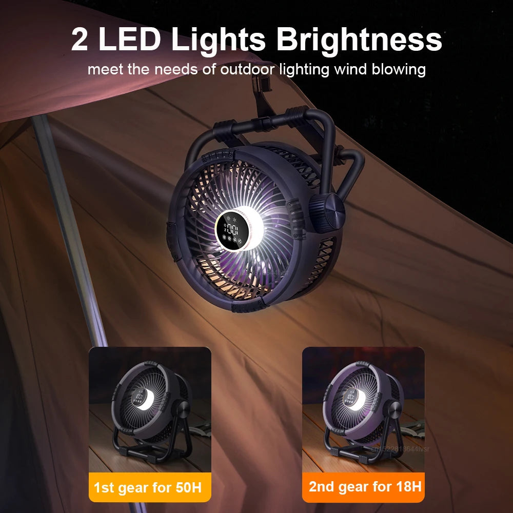 Camping Fan 20000mAh Rechargeable Portable Outdoor Camping Fan Air Circulators Wireless Tent Ceiling Fans with Hook and Light