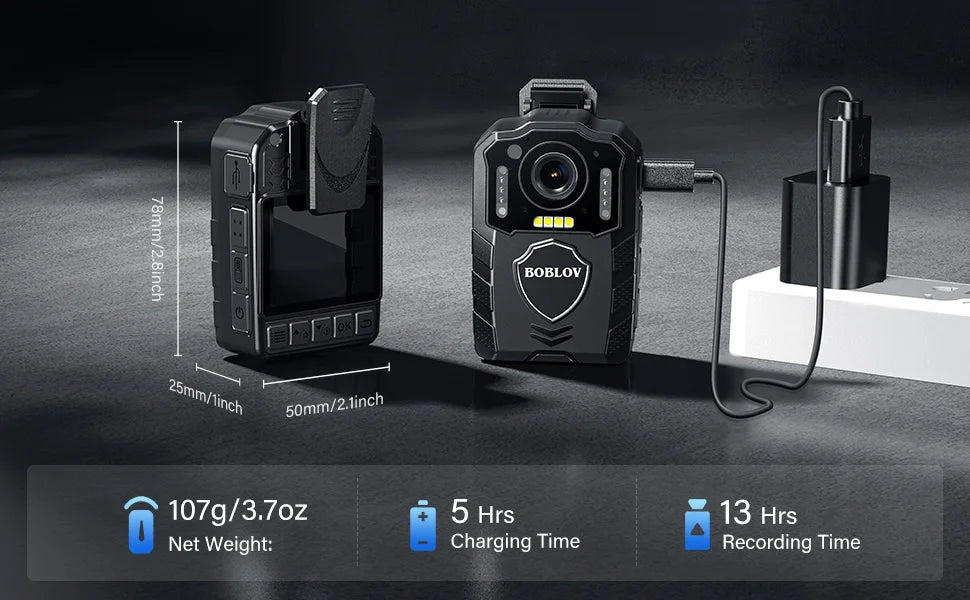 BOBLOV KJ25 1080p Action Camera 3000mAh Support 13Hrs Recording Bodycam Night Vision Mini Camerab Police Camera Pet Walking