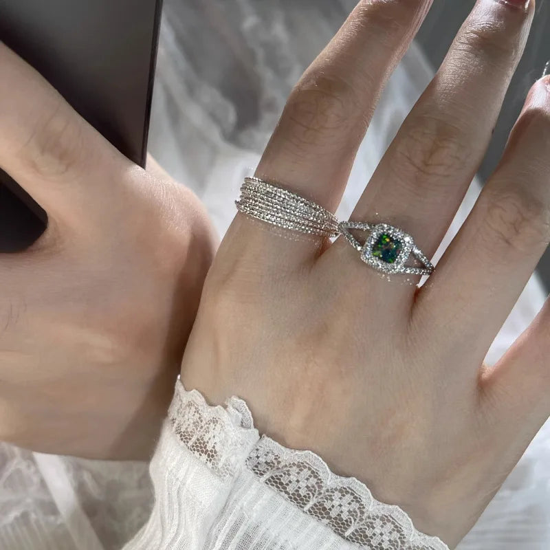 925 Sterling Silver plated Liquid Lava Hetian Jade Bamboo Ring for Women Girl Gift Irregular Vintage Jewelry Dropshipping