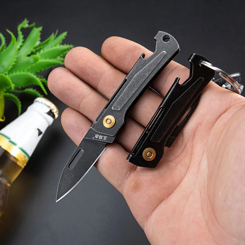 SANRENMU 431S Folding pocket knife 12C27 blade Portable EDC outdoor camping bottle opener Keychain hole knife