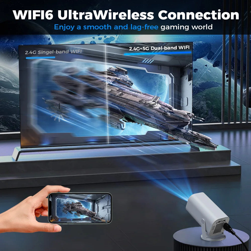 Mini proiettore intelligente 4K con Android 12 e design rotante