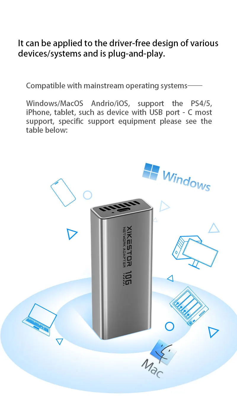 USB-C to 10Gb Ethernet Adapter Thunderbolt Compatible RJ45