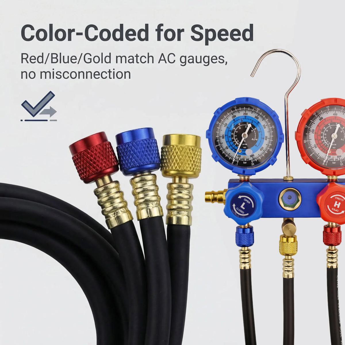 3 pièces Flexible de recharge R134a pour réfrigération AC, pression de travail 600-3000 PSI, compatible HVAC, manomètre de manifold et réfrigérant