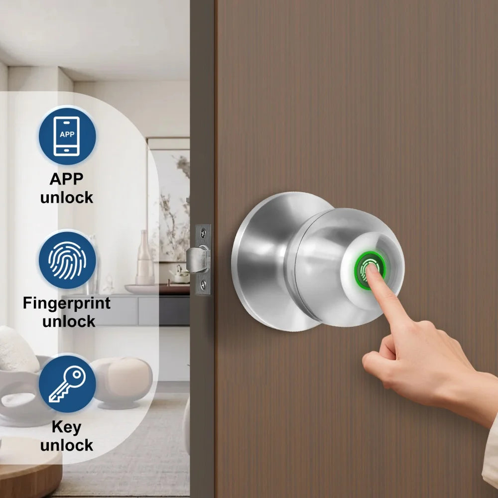 Smart Fingerprint Door Lock Knob with App Control, Password, Key Unlock and Auto Lock