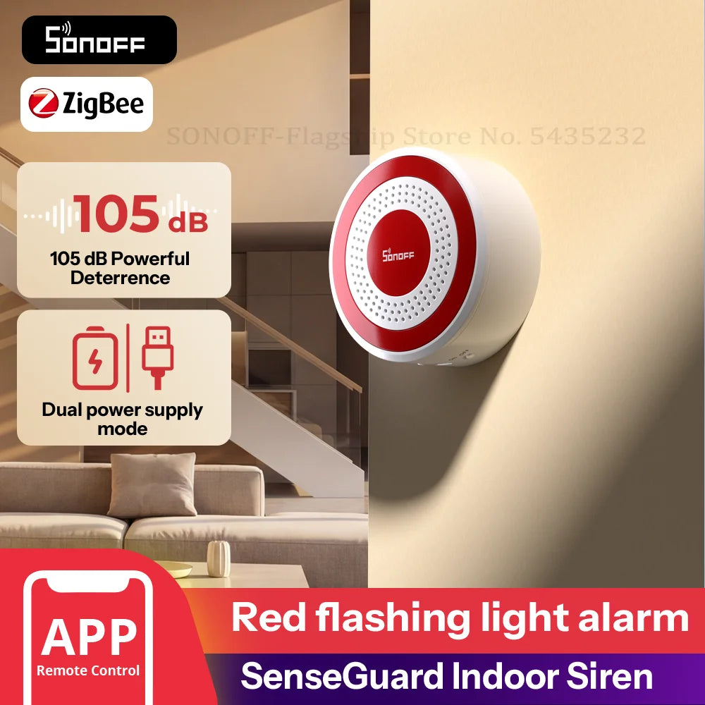 Interiérová siréna SONOFF SNZB-09P Zigbee, dosah 100 m