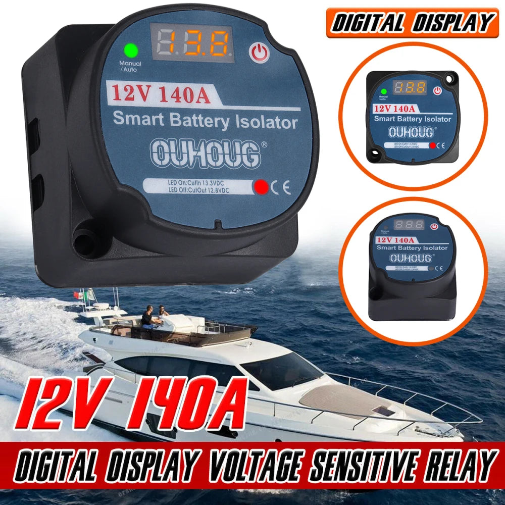 Sada relé pro rozdělené nabíjení 12V 140A VSR s voltmetrem pro duální baterii