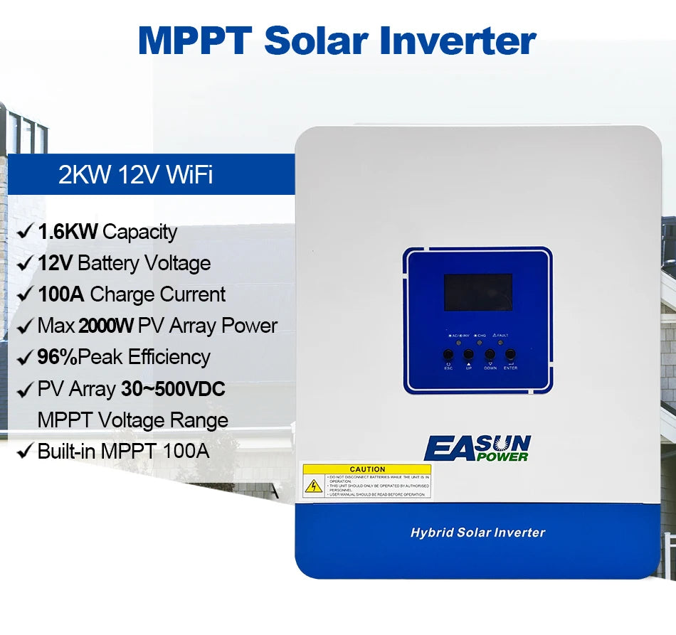 EASUN POWER 2KVA 1.6KW Hybrid Solar Inverter 12V 230V 100A MPPT Solar Charger Controller Pure Sine Off Grid Inverter With WIFI