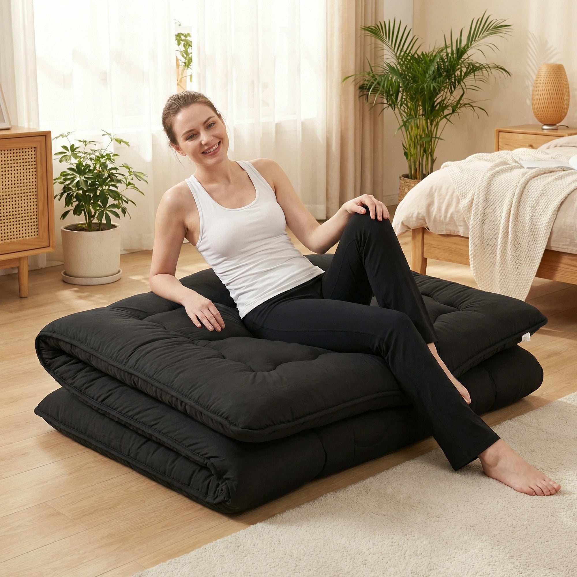 4 Inch Foldable Floor Mattress with Washable Cover and Storage Bag