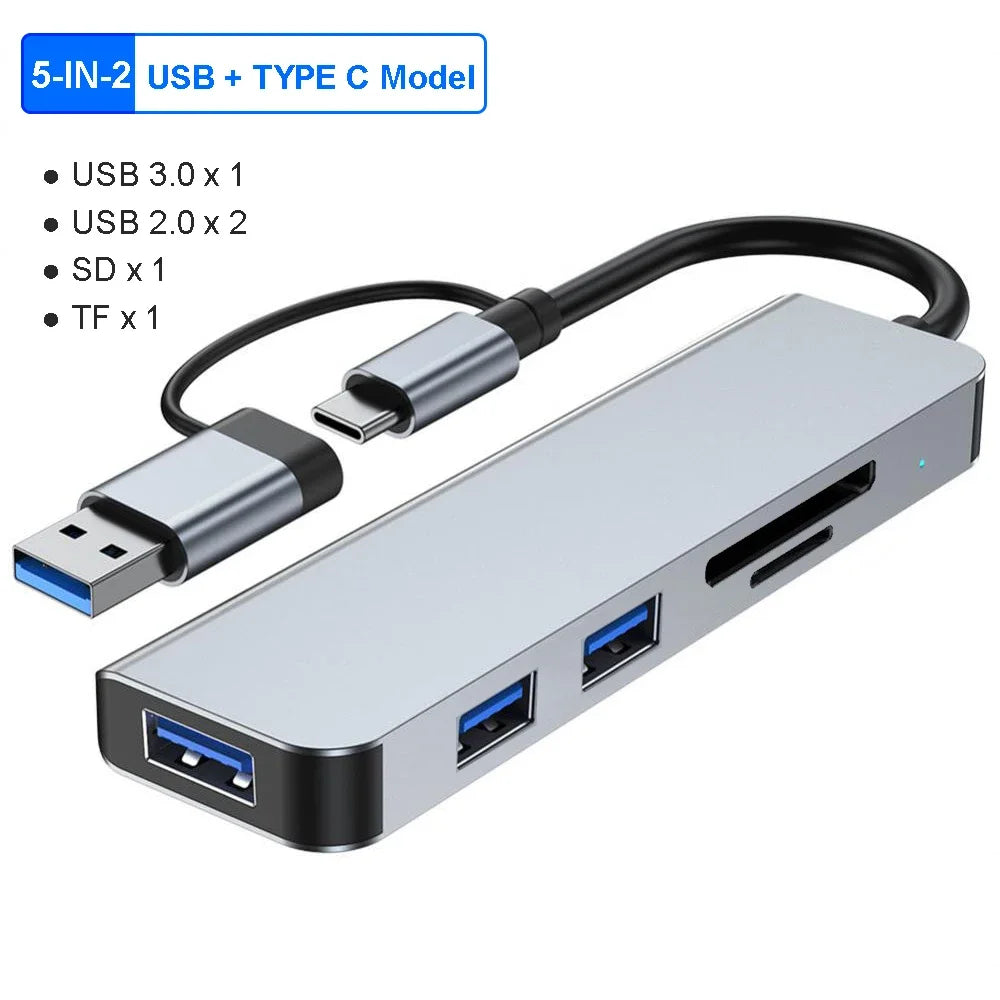 Viacportový rozbočovač USB-A/USB-C, štyri možnosti rozloženia