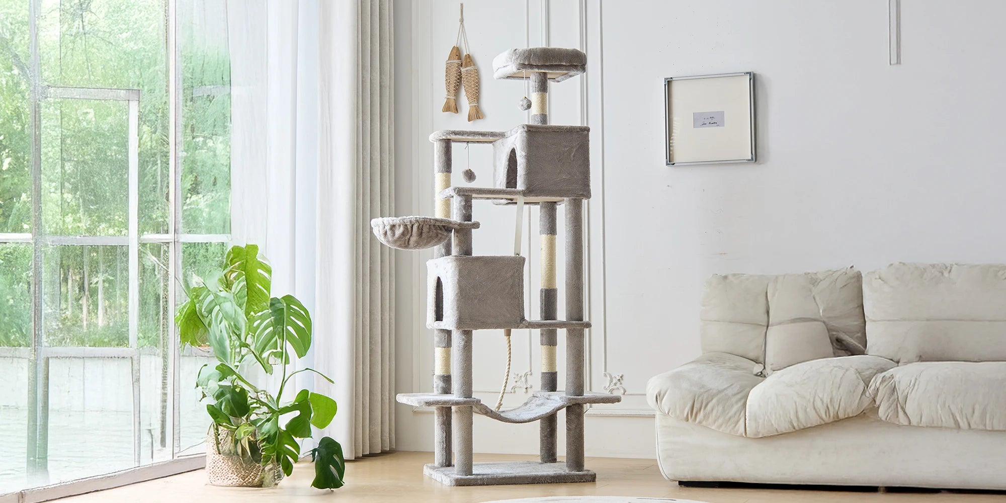66-Inch Multi-Level Cat Tree Tower with Condo, Hammock & Scratching Posts