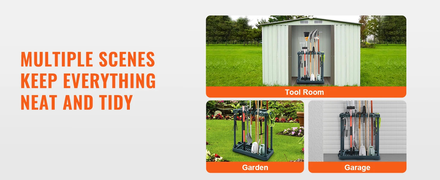 10-Slot Garden Tool Organizer Rack for Garage Storage Stand